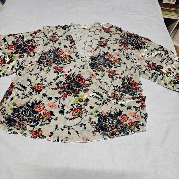 Anthropologie Maeve Umi Burnout Wrap Top Blouse Women Size L Floral - Picture 12 of 16